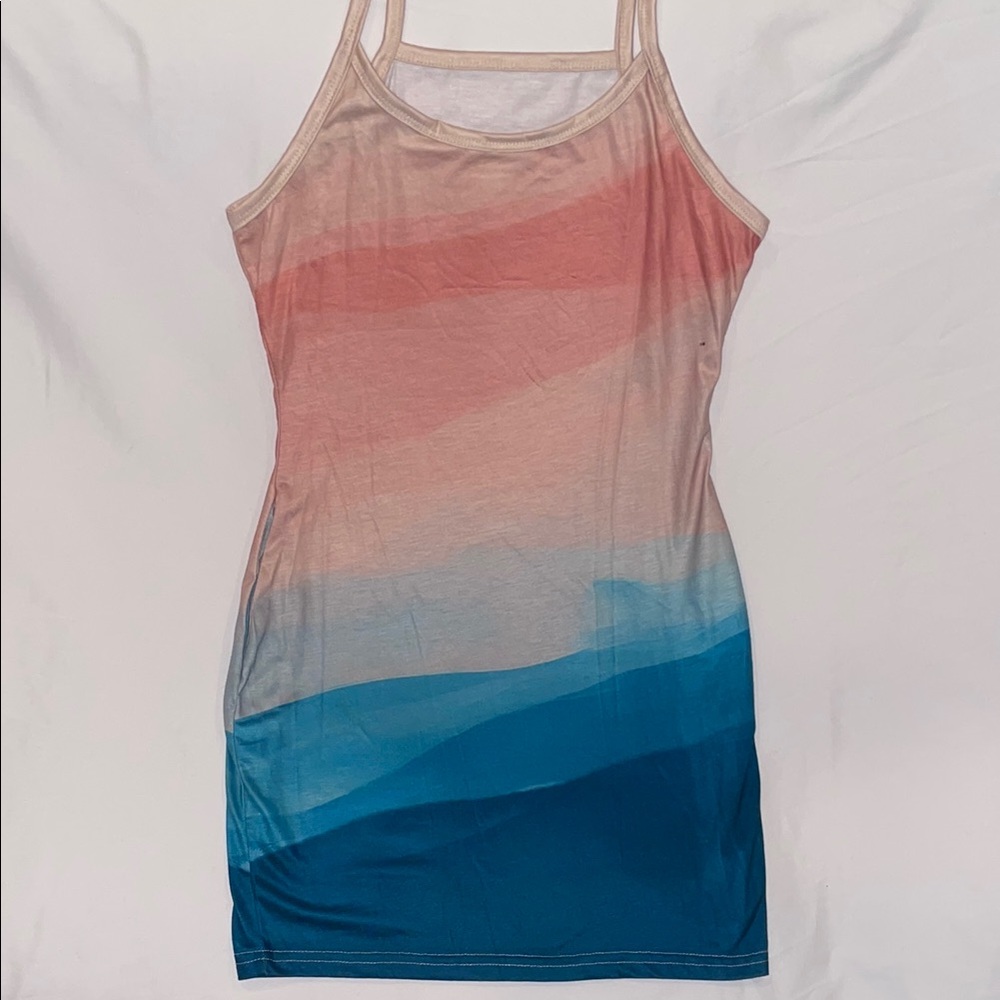 Pink and Blue Gradient Spaghetti Strap Slip Dress - Picture 5 of 11